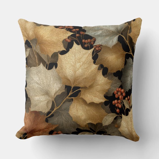 Luxury Gold Botanical Leaves Throw Pillow Kissen (Vorderseite)