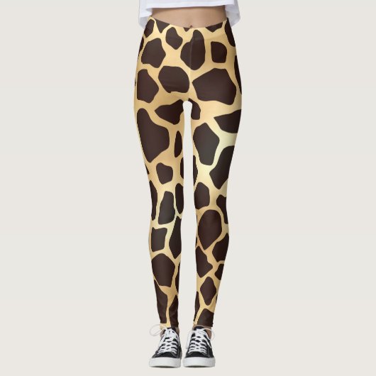 Luxury Gold Brown Giraffe Tierdruckmuster Leggings (Vorderseite)