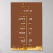 Luxury Gold & Brown Lash Tech Price List Poster (Vorne)