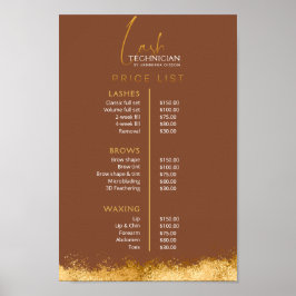 Luxury Gold & Brown Lash Tech Price List  Poster