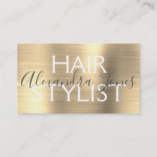 Luxury Gold Brushed Metal Haar Stylist Visitenkarte (Vorderseite)