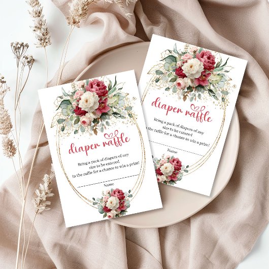 Luxury Gold Burgundy Floral Diaper Raffle Insert