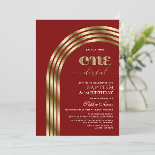 Luxury Gold Burgundy Girl First Birthday & Baptiss Einladung