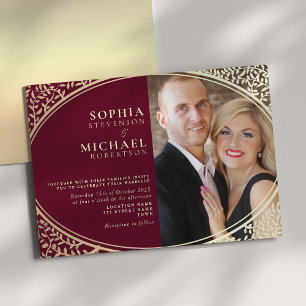 Luxury Gold Burgundy Hochzeitseinladung mit Foto Einladung