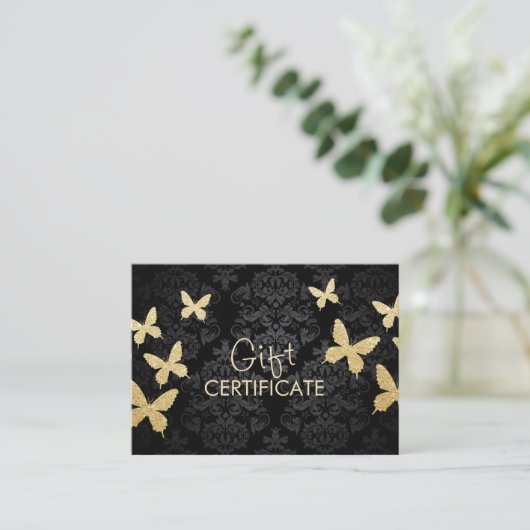 Luxury Gold Butterfliegen Damask Geschenkgutschein Rabattkarte (Stehend Vorderseite)