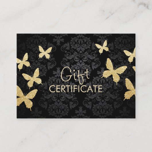 Luxury Gold Butterfliegen Damask Geschenkgutschein Rabattkarte (Vorderseite)