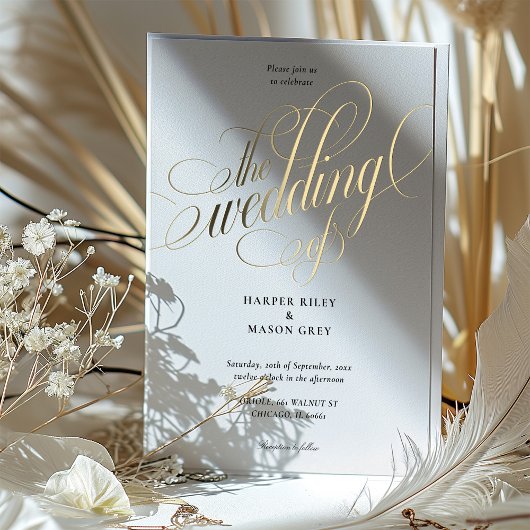 Luxury Gold Calligraphy Wedding Elegant Script Folieneinladung