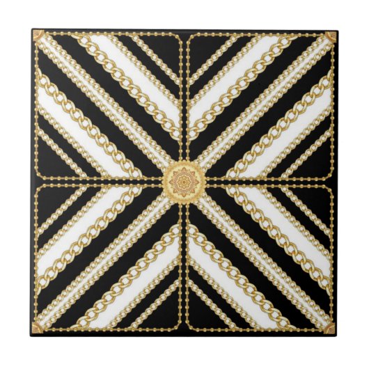 Luxury Gold Chain and Pearl Elegant Baroque design Fliese (Vorderseite)