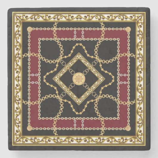 Luxury Gold Chain Baroque Elegant Vintage Design Steinuntersetzer (Vorderseite)