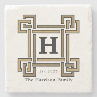 Luxury Gold Charcoal Monogram Family Name Steinuntersetzer