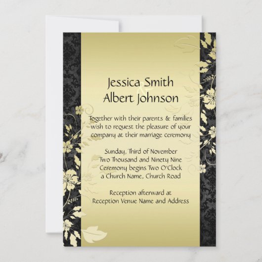 Luxury Gold Cherry Blossom Damask Einladung (Vorderseite)