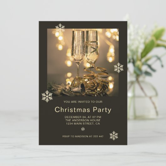 Luxury Gold & ChristmasBlack Einladung (Stehend Vorderseite)