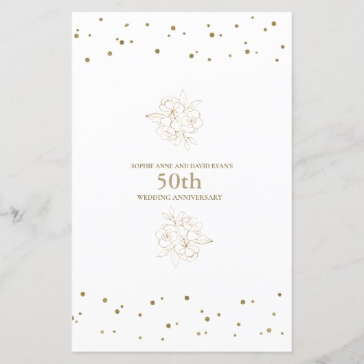 Luxury Gold Confetti 50th Wedding Anniversary Menu (Rückseite)