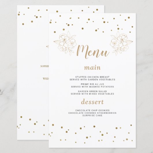 Luxury Gold Confetti 50th Wedding Anniversary Menu (Vorne/Hinten)