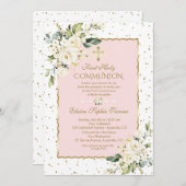 Luxury Gold Confetti White Floral Heilige Kommune Einladung (Vorne/Hinten)
