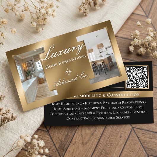 Luxury Gold Contractor Home Builder Photo QR Code Visitenkarte