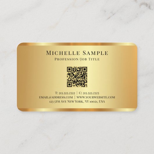 Luxury Gold Custom Typography Name QR Code Script Visitenkarte (Rückseite)