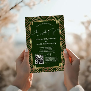 Luxury Gold Dark Green Art Deco 1920er Hochzeit Einladung