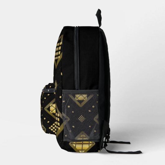 Luxury Gold Diamond Geometric Pattern on Black Bedruckter Rucksack (Rechts)