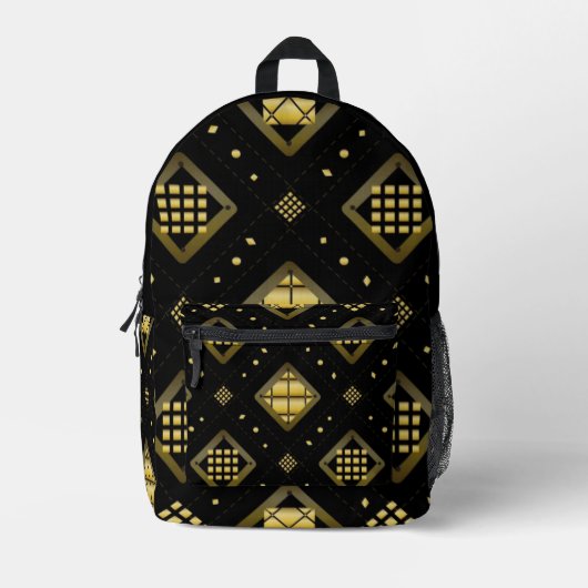 Luxury Gold Diamond Geometric Pattern on Black Bedruckter Rucksack (Vorderseite)