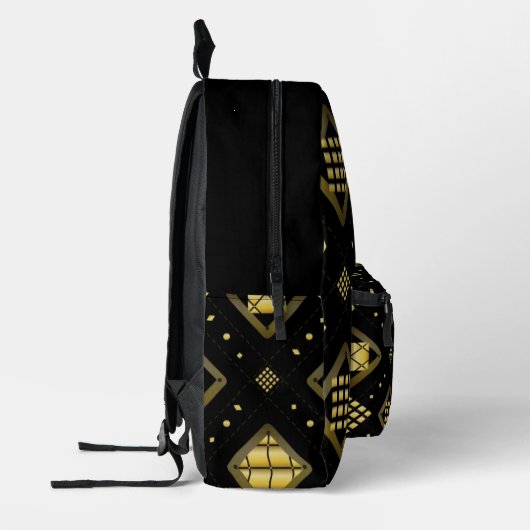 Luxury Gold Diamond Geometric Pattern on Black Bedruckter Rucksack (Links)