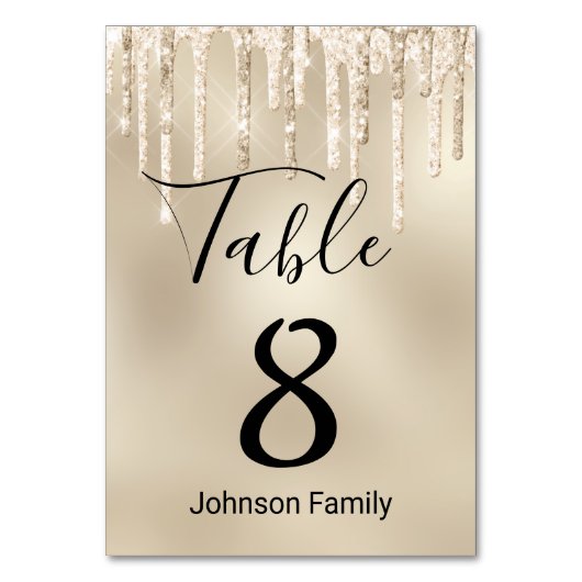 Luxury gold Dripping Glittering Wedding Tischnummer (Rückseite)
