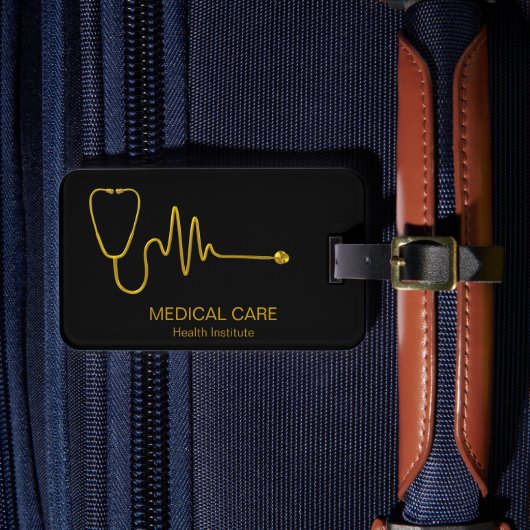Luxury Gold ECG Wave EKG Line Medical Stethoscope Gepäckanhänger (Vorderseite Insitu 4)