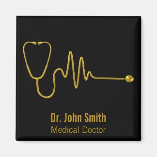 Luxury Gold ECG Wave EKG Line Stethoscope Medical Magnet