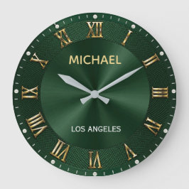 Luxury Gold Elegant Emerald Green Große Wanduhr