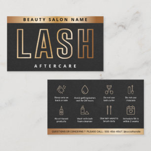 Luxury Gold Eyelash Extensions Lash Aftercare Card Visitenkarte