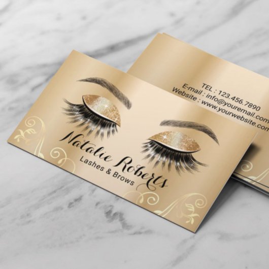 Luxury Gold Eyelash Extensions Salon Makeup Artist Visitenkarte