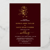 Luxury Gold Floral Deep Burgundy Monogram Wedding Folieneinladung (Vorderseite)
