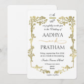 Luxury Gold Floral Frame Wedding Einladung (Vorne/Hinten)