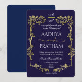 Luxury Gold Floral Frame Wedding Einladung (Vorne/Hinten)