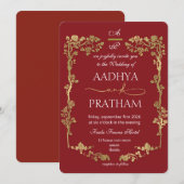 Luxury Gold Floral Frame Wedding Einladung (Vorne/Hinten)