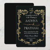 Luxury Gold Floral Frame Wedding Einladung (Vorne/Hinten)