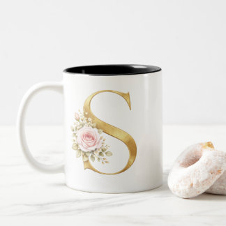 Luxury Gold Floral Letter S Monogram Zweifarbige Tasse