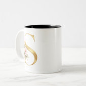 Luxury Gold Floral Letter S Monogram Zweifarbige Tasse (Vorderseite Links)