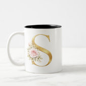 Luxury Gold Floral Letter S Monogram Zweifarbige Tasse (Links)