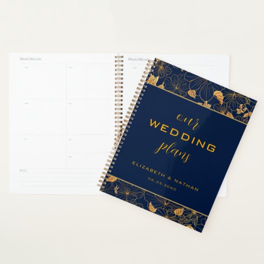 Luxury Gold Floral Navy Blue Hochzeitsplaner Planer (Anzeige)