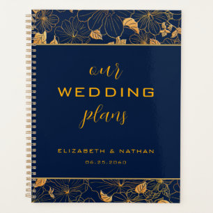 Luxury Gold Floral Navy Blue Hochzeitsplaner Planer