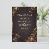 Luxury Gold Floral Wave Save The Date (Stehend Vorderseite)