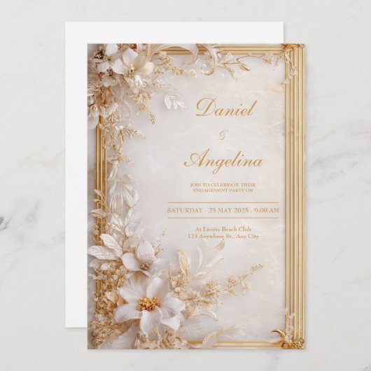 Luxury Gold Floral Wedding Einladung (Vorne/Hinten)