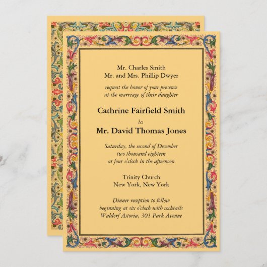 Luxury Gold Florentine Arabesque Wedding Einladung (Vorne/Hinten)