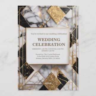 Luxury Gold Foil Black Marble Wedding Invitation Einladung