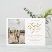 Luxury Gold Foil Calligraphy Foto Wedding Dankeskarte (Stehend Vorderseite)