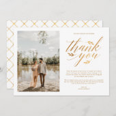 Luxury Gold Foil Calligraphy Foto Wedding Dankeskarte (Vorne/Hinten)