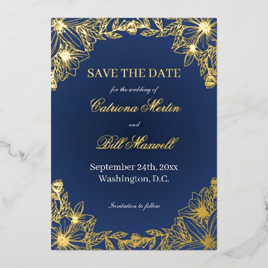 Luxury Gold Foil Floral Save The Date Card Folieneinladung (Vorderseite)