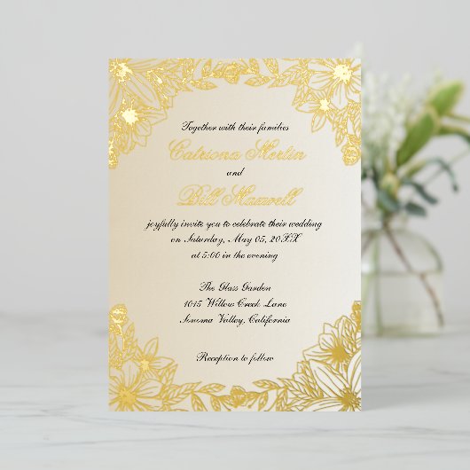Luxury Gold Foil Floral Wedding Einladung (Stehend vorne)