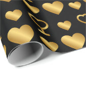 Luxury Gold Foil Hearts on Black Valentine Geschenkpapier (Rolleneckpunkt)